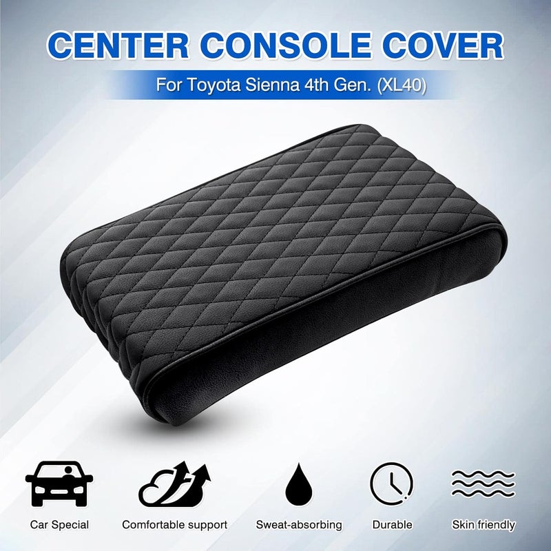 Autorder Center Console Cover for Toyota Sienna 2021-2025 2026 Accessories Memory Foam Armrest Cushion with Anti-Scratch Leather Protector Covers Black - Image 2